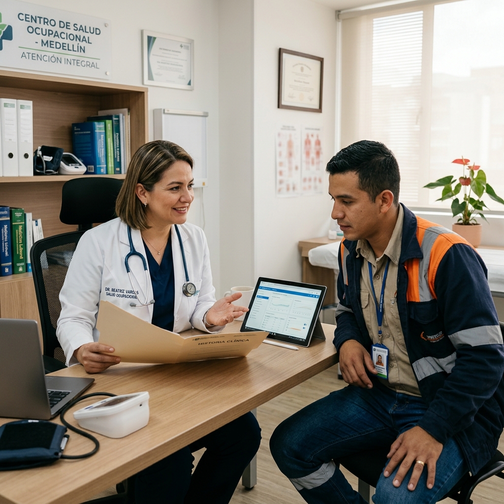 Médico explicando pérdida de capacidad laboral a un trabajador.